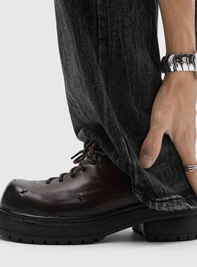 Trendsetters！复古厚底德比鞋男女真皮系带增高休闲皮鞋通勤百搭