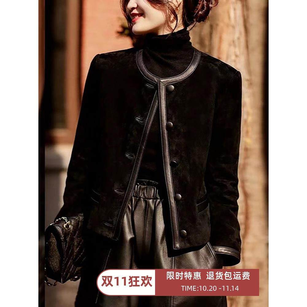 100%羊毛圆领颗粒皮草女2025新款皮毛一体羊羔毛外套高档小香风