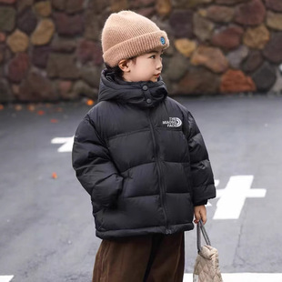 保姆鹅童装2025新款儿童羽绒服男女童拼色外套中小童加厚款可脱帽