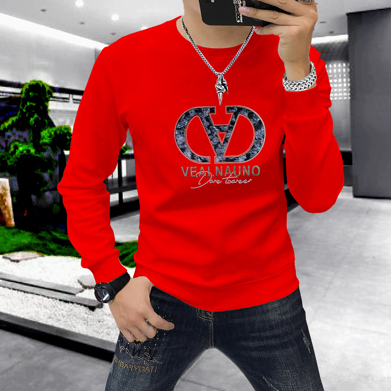 雷迪波尔秋冬烫钻字母长袖合身卫衣高端品质套头圆领男装潮牌创意