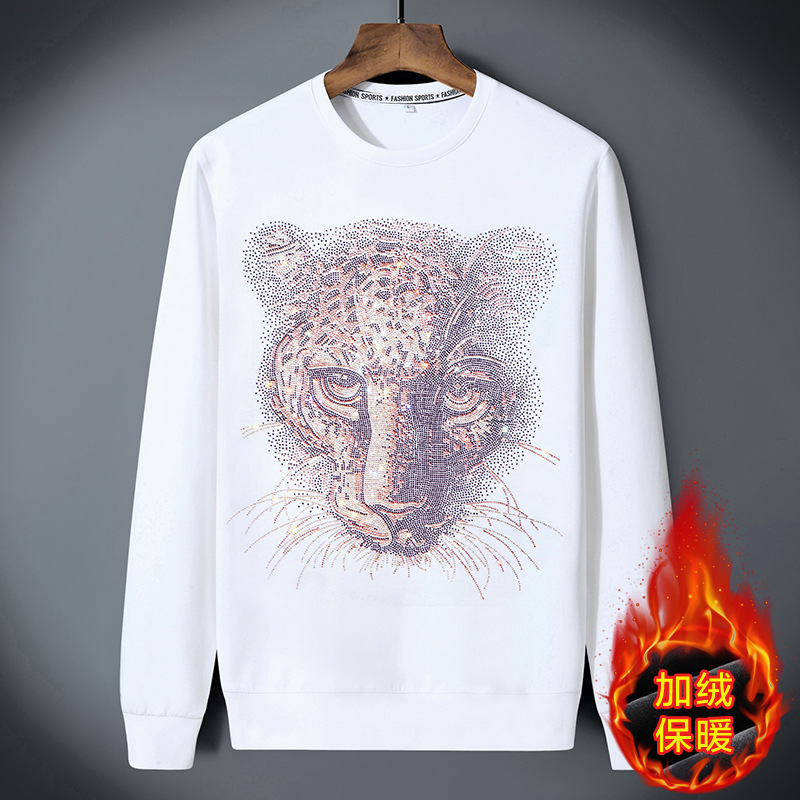 雷迪波尔跨境欧洲站潮牌轻奢男士秋冬季加绒长袖烫钻卫衣青年男上