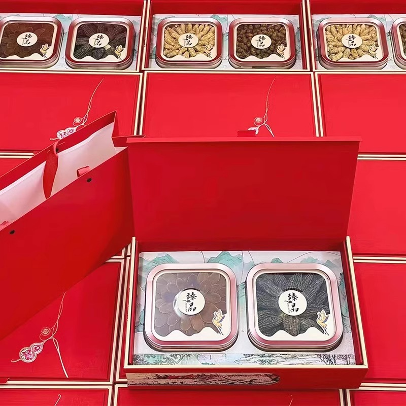 得福中国风福禄滋补双拼礼品盒花旗参石斛鲍鱼元贝包装盒鹿茸空盒
