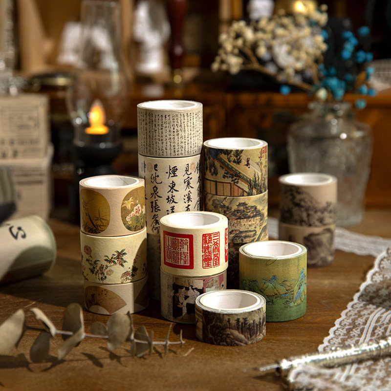 玖玖文房 中国名画和纸胶带礼盒套装经典山水花鸟书法字画手账装饰可撕贴纸少女心DIY手帐胶带贴纸故宫文创