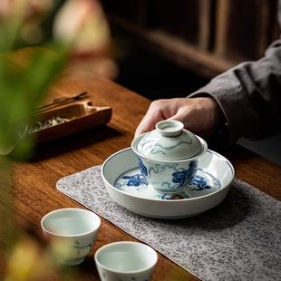 青花壶承干泡台复古陶瓷家用茶具高端蓄水茶承养壶盖碗托盘茶点盘