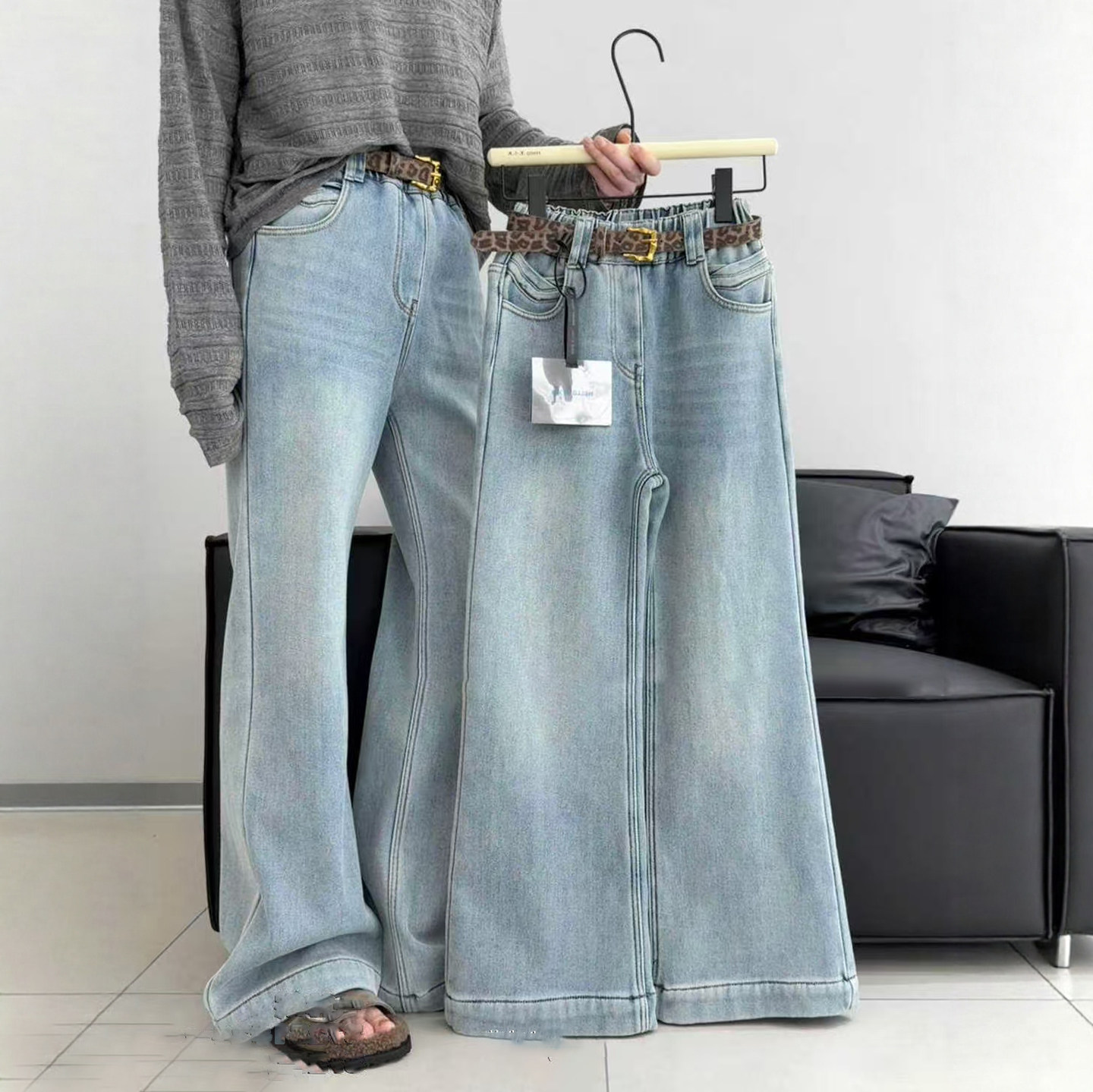 冬季女中大童加绒加厚牛仔裤女孩初中生小个子宽松百搭显瘦直筒裤,童装/婴儿装/亲子装,儿童牛仔裤,淘宝优惠券,粉丝福利购,淘宝优惠卷