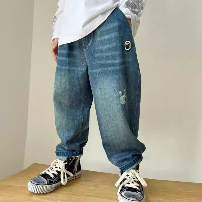 童装男童韩版宽松阔腿牛仔裤儿童春秋季新款休闲百搭破洞哈伦裤子