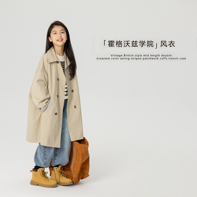 女童春秋时尚休闲英伦风长款风衣