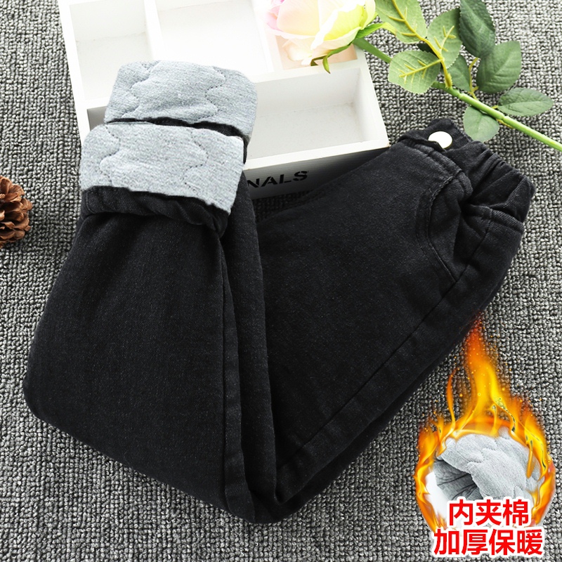 女童加绒加厚牛仔裤冬季2025男童宝宝加厚加棉一条过冬裤儿童棉裤
