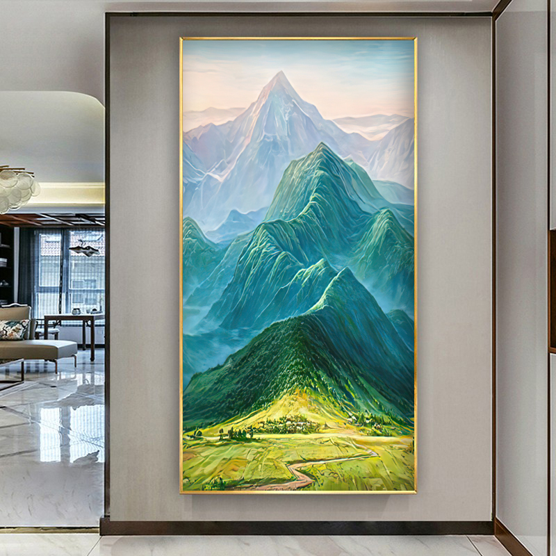 青山图靠山图西墙玄关挂画山水画聚宝盆装饰画寓意好的新中式壁画