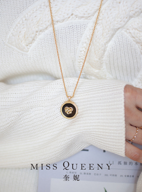 MissQueeny奎妮小姐|西西里Sicilia黑玛瑙圆币项链女秋冬毛衣链