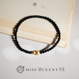 Miss Queeny其微|福禄生花·黑玛瑙葫芦手链黑金精致拉丝叠戴简约
