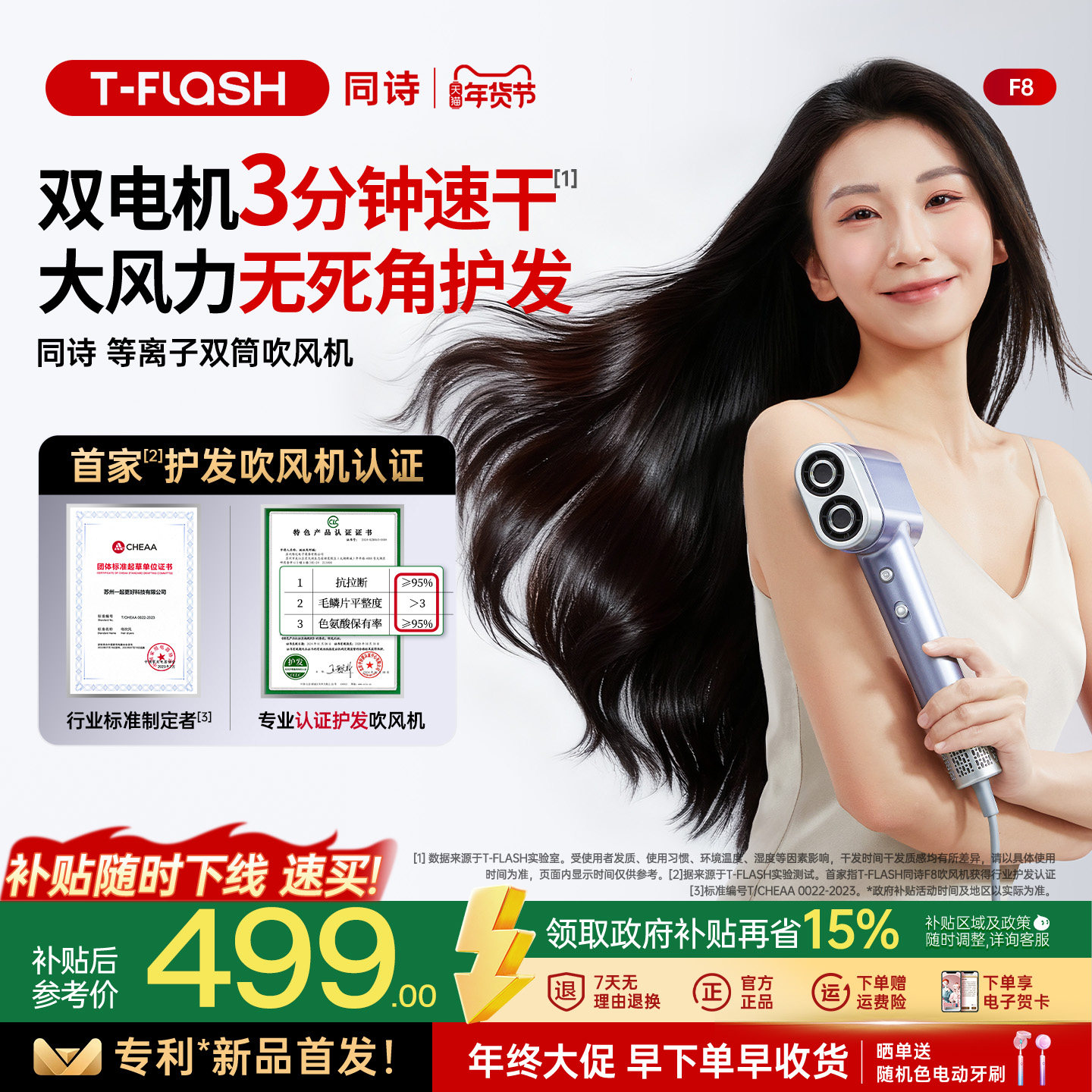 同诗艾齐双筒高速吹风机家用等离子护发速干大风力电吹风筒礼物F8