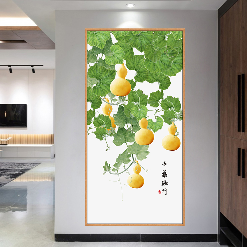 五福临门入户走廊背景墙竖版贴画