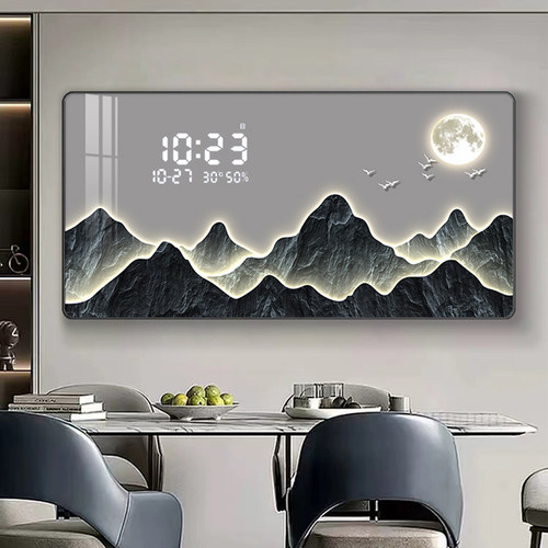 现代轻奢钟表挂钟客厅2025新款餐厅装饰画数显万年历静音时钟挂墙