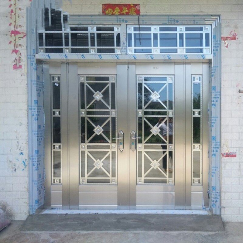 4不锈钢门双开门大门对开w四开子母单门农村入户门防盗加厚定做