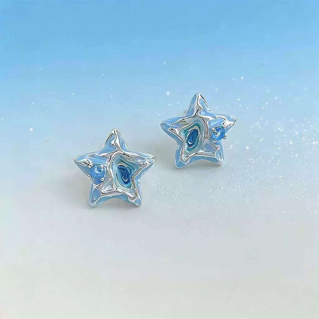 蓝色星星耳饰女2026新款爆款冷淡系海边日常通勤珐琅海洋元素耳环