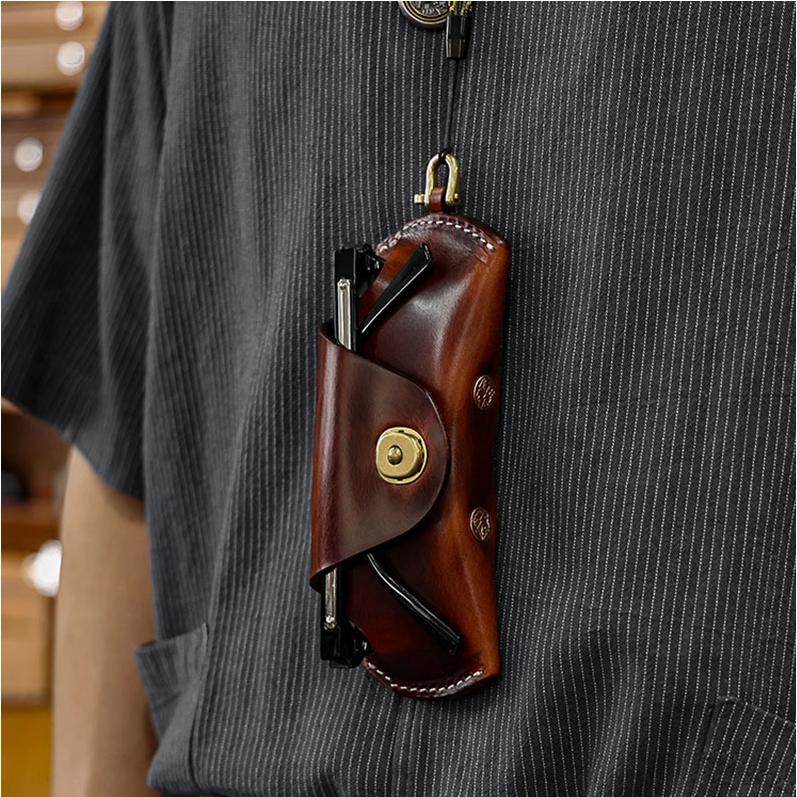 美式复古真皮质感眼镜盒男士便携挂包近视镜墨镜收纳盒抗压太阳镜