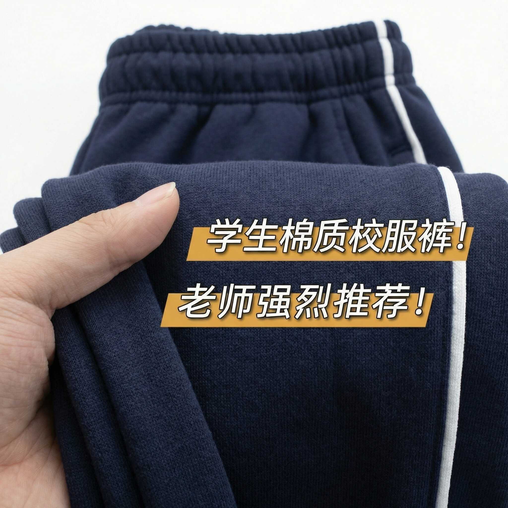 儿童纯棉校服裤深蓝藏青男女童中小学生一条杠校裤反光红白条春夏