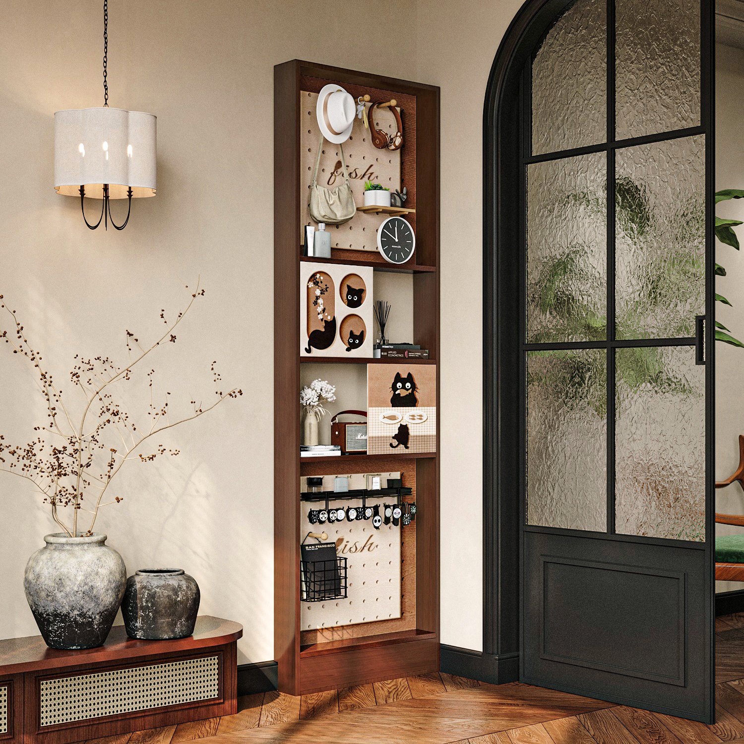 中古风洞洞板置物架超薄门后收纳