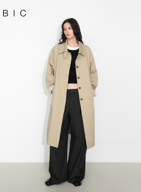 【明星同款】CUBIC 爆款风衣 复古袖口条纹翻边直筒宽松长款风衣