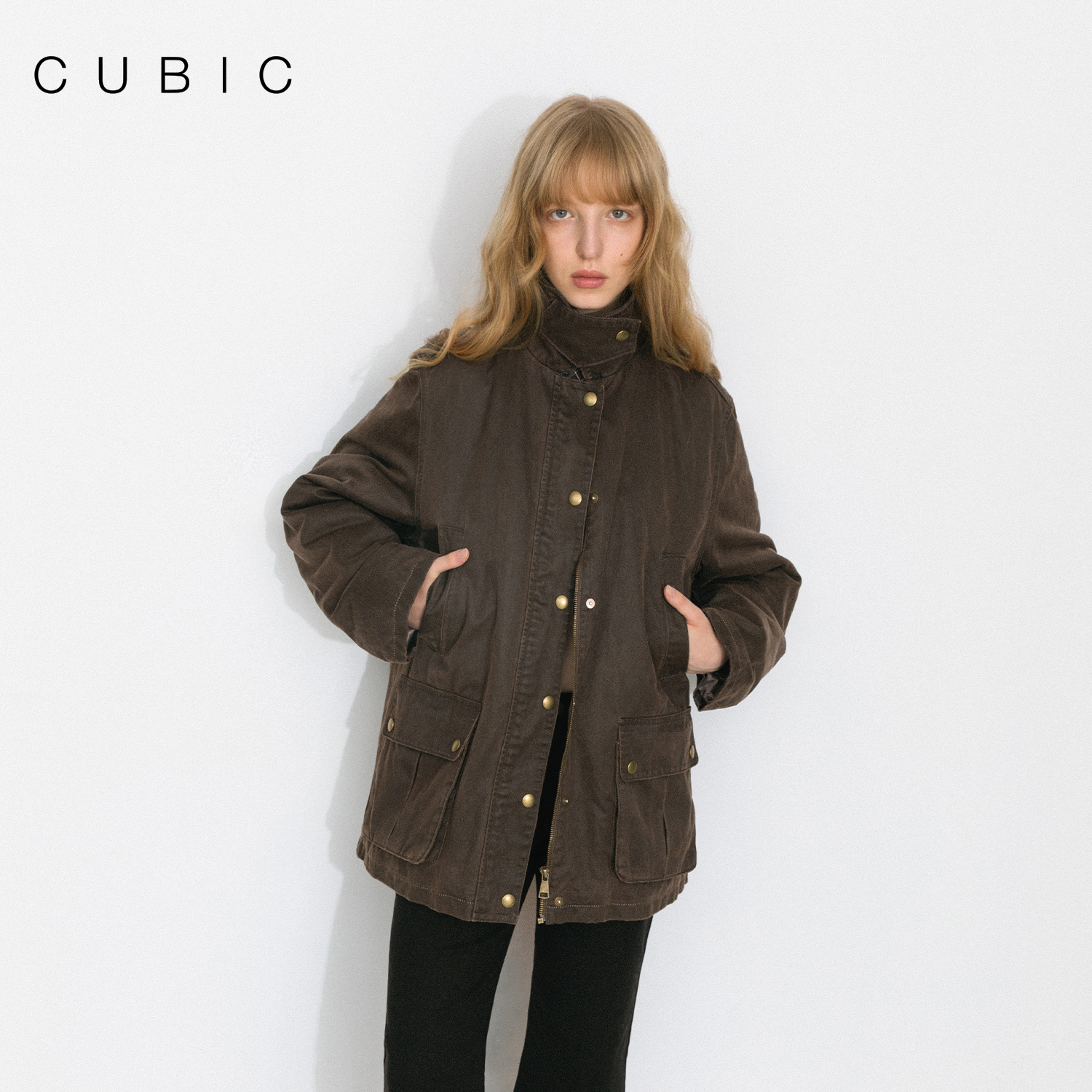 CUBIC复古做旧水洗立领羽绒服