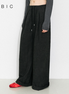 CUBIC慵懒时髦感百搭直筒宽松廓形灰色抽绳休闲裤
