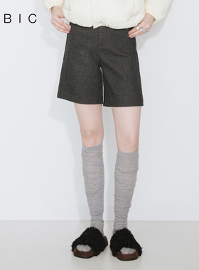 CUBIC牛津街区 高级感纯色高腰休闲秋冬阔腿深灰色毛呢短裤