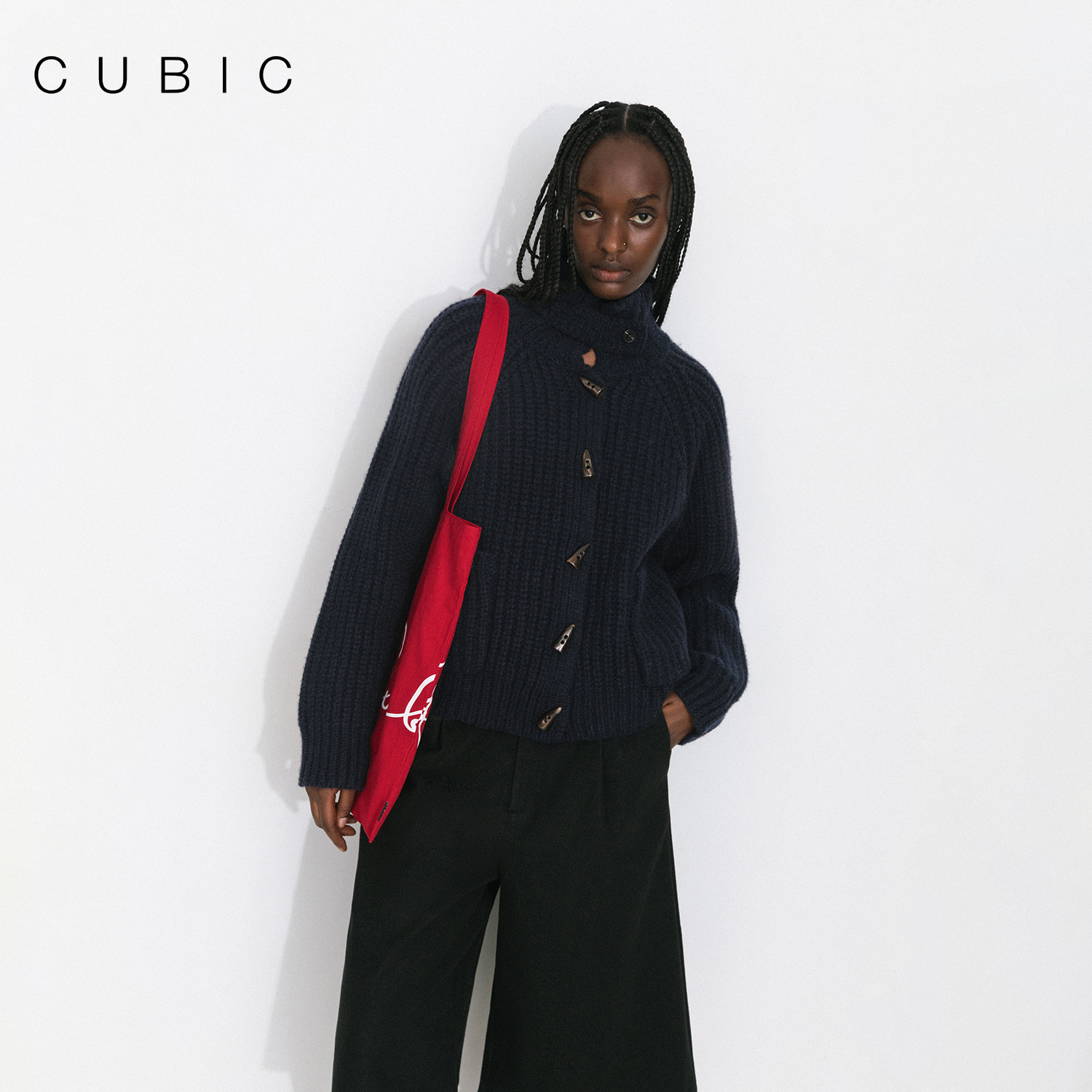 CUBIC复古全羊毛外套翻领毛衣