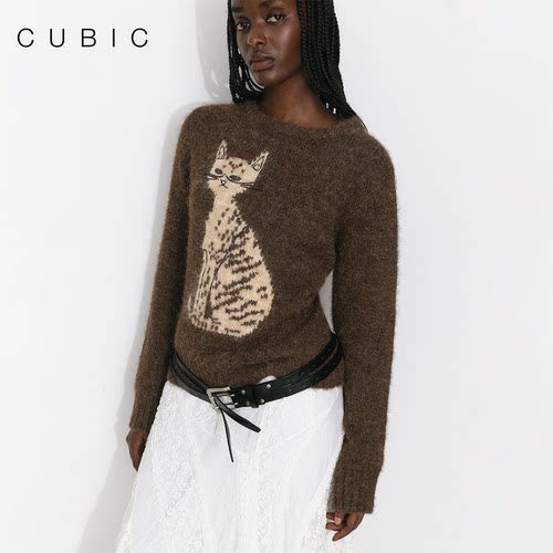 CUBIC经典猫咪提花毛衣