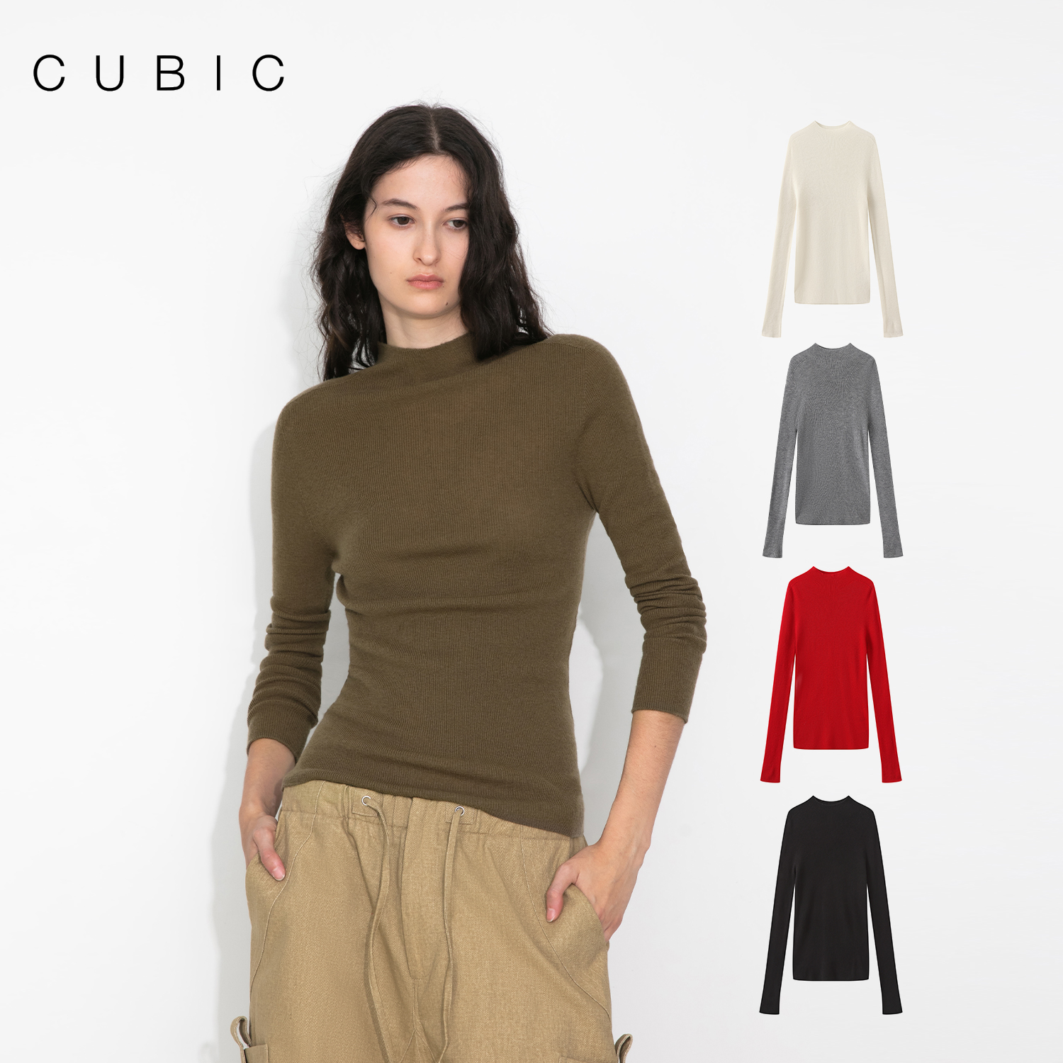 经典极简纯羊毛半高领打底针织衫