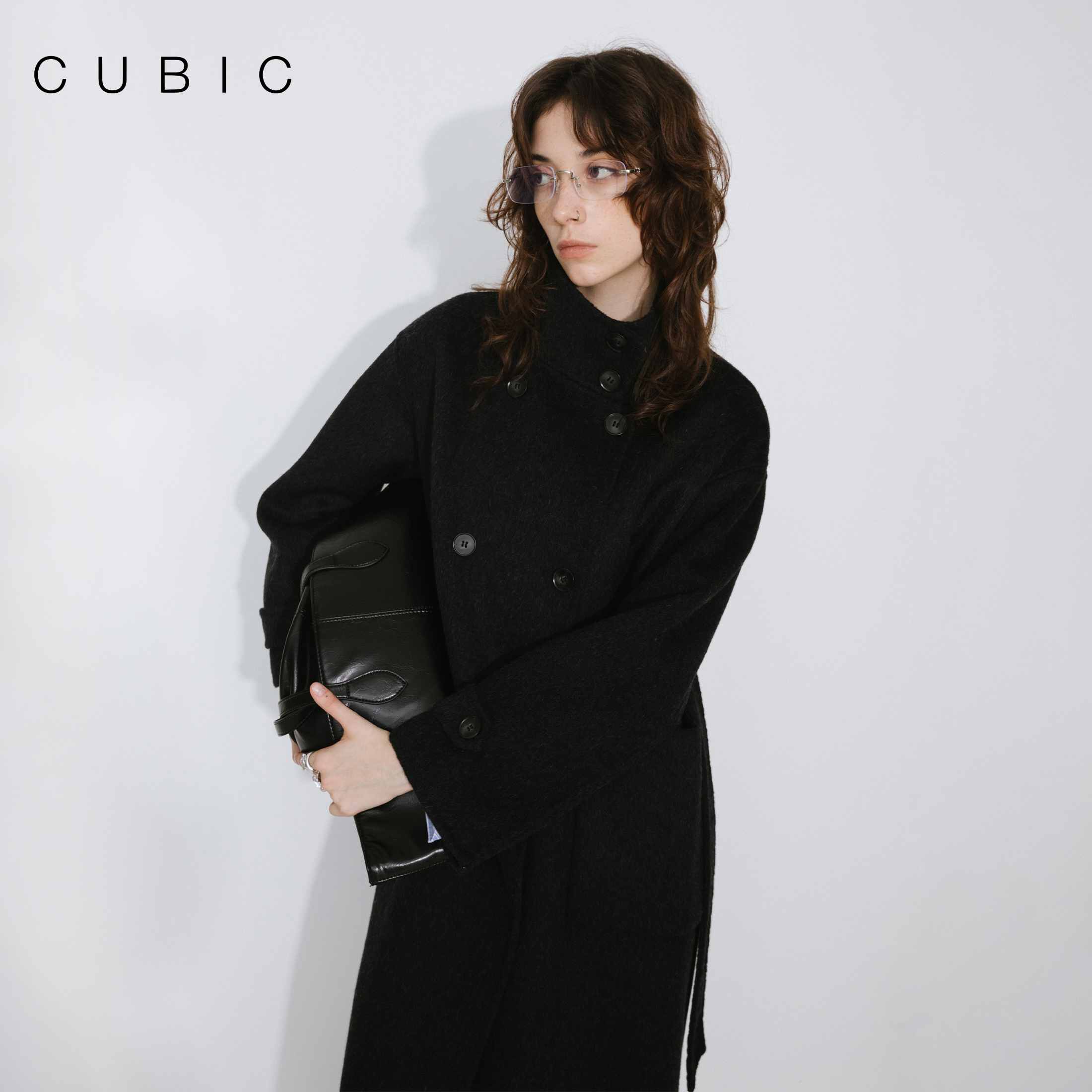 CUBIC绵羊毛混纺立领大衣