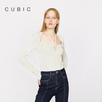 cubic纯色抽绳系带镂空T恤