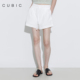 休闲白色短裤 CUBIC春日意趣 双层腰头拼接松紧腰抽绳简约基础款