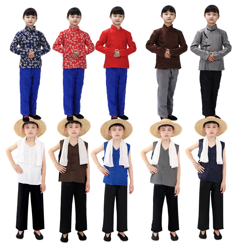 儿童农百褂村表演服成马民民人国时民期平中式唐装村民姑姓演出服