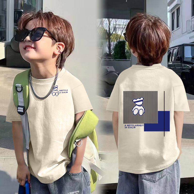 全棉2026年夏季新款纯棉韩版潮流男童T恤时髦ins风宝宝帅气短袖衣