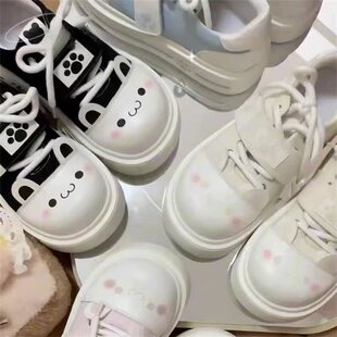 圆滚滚加绒宅系可爱软萌波特学院单鞋女冬季原创lolita学生帆布鞋