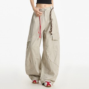 子显瘦休闲长裤 男宽松阔腿裤 裤 NOONOZ欧美街头腰绳挂饰多口袋工装