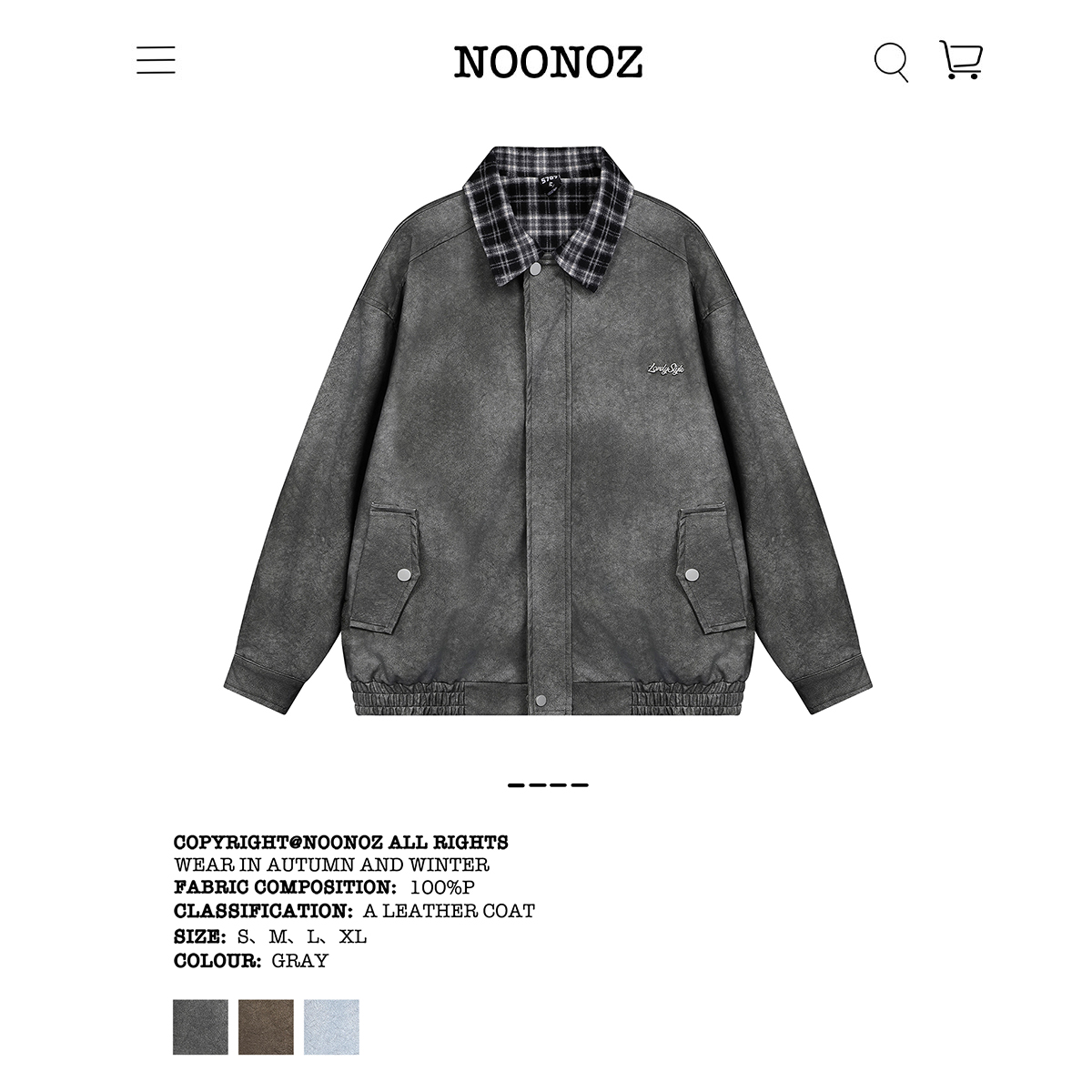 NOONOZ复古翻领格子拼接夹克外套