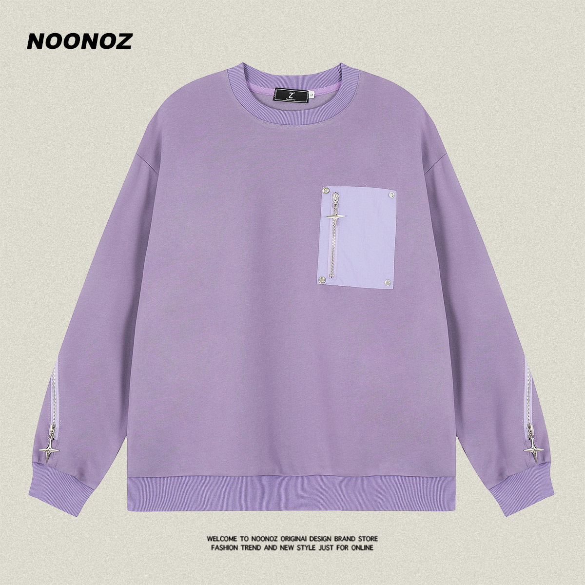 NOONOZ拉链美式套头嘻哈卫衣