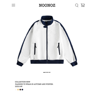NOONOZ美式撞色慵懒chic开衫卫衣男秋季复古潮牌运动中性风外套