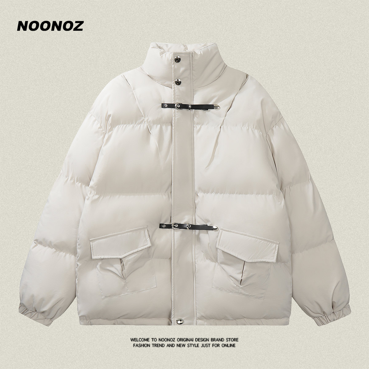 NOONOZ皮扣设计加厚冬季潮牌棉衣