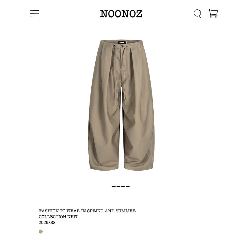 NOONOZ美式简约老钱风西裤潮牌可调节腰围宽松裤子复古褶皱休闲裤
