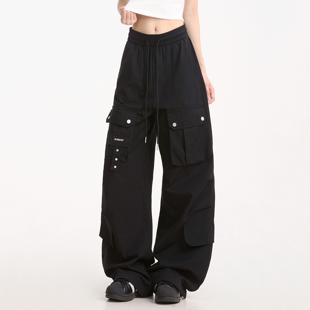 夏季透气美式褶皱多口袋工装裤