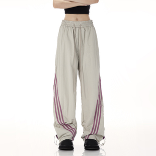 NOONOZ美式工装裤男夏季薄款潮牌街舞三条杠直筒裤爵士舞运动裤子