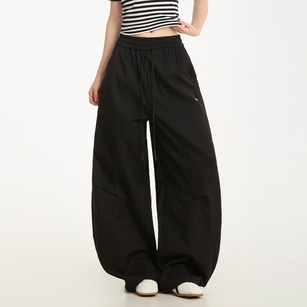 褶皱拼接美式工装裤男