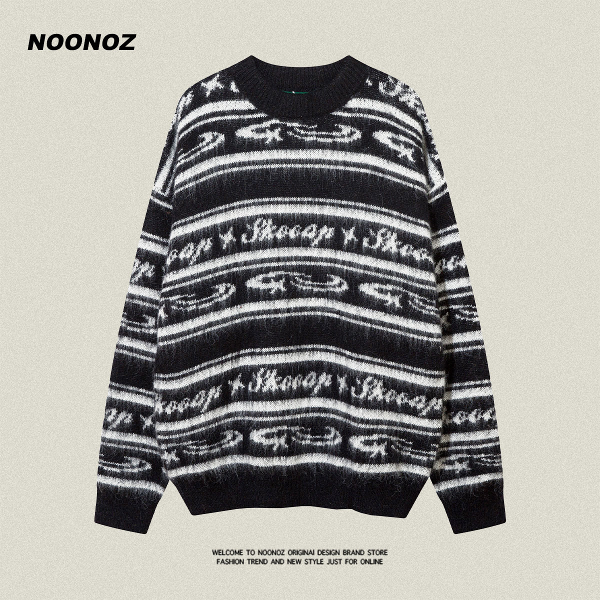 NOONOZ条纹毛衣马海毛套头美式潮