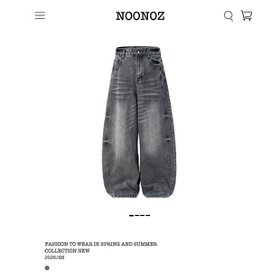 NOONOZ弯刀牛仔裤男美式复古水洗做旧潮牌裤子Baggy垂感阔腿长裤