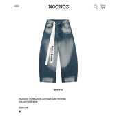 男潮牌水洗刺绣高街垂感阔腿裤 NOONOZ美式 廓形腰绳弯刀牛仔裤 子