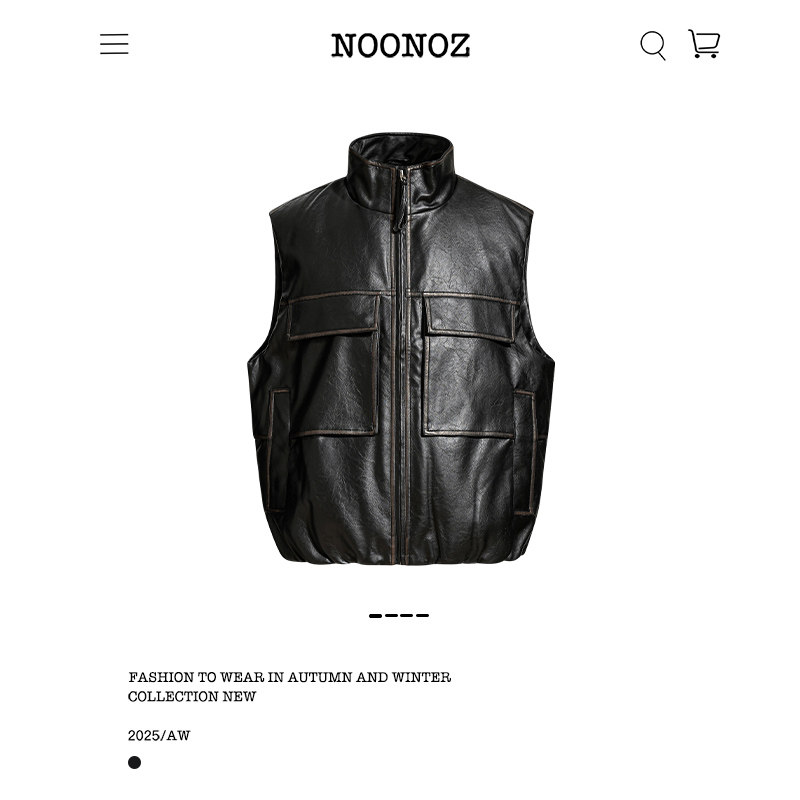 NOONOZ美式高街PU皮衣羽绒服马甲男冬季中性风潮牌机车风叠穿背心