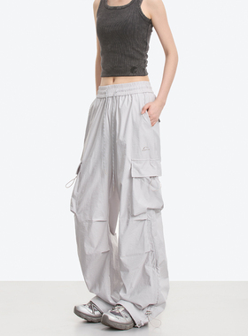 NOONOZ美式潮牌伞兵裤男宽松多口袋运动裤抽绳户外登山速干工装裤